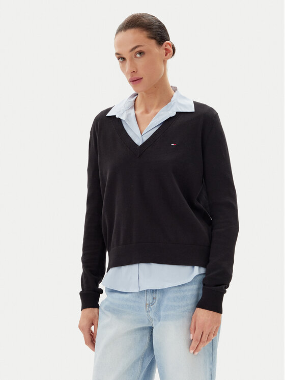 Tommy Jeans Tommy Jeans Pulover Essential DW0DW19888 Negru Regular Fit