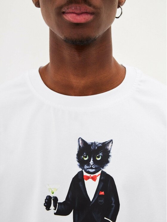 CAT by maniita lacitta CAT by maniita lacitta T-Shirt Printed men's t-shirt with CAT Biały Regular Fit