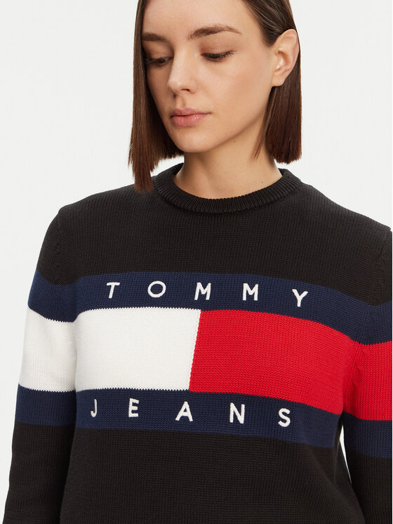 Tommy Jeans Tommy Jeans Džemper Center Flag DW0DW19335 Crna Regular Fit