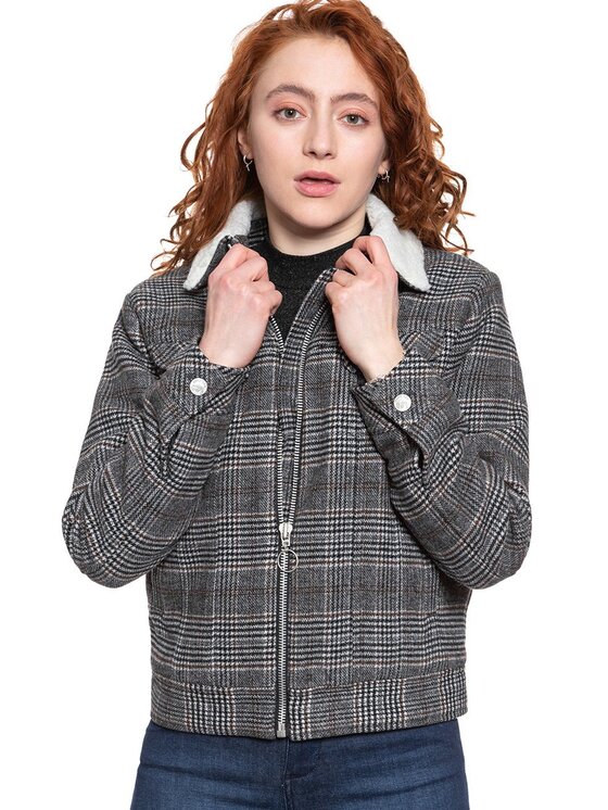 Lee Lee Giacca da donna WOOL CHECK SHERPA JK Grigio Regular Fit