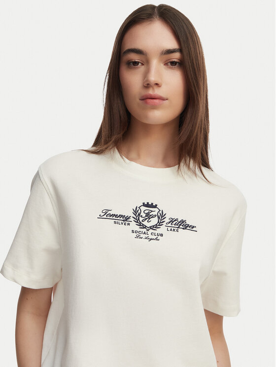 Tommy Hilfiger Tommy Hilfiger Majica Crest WW0WW48713 Bela Relaxed Fit