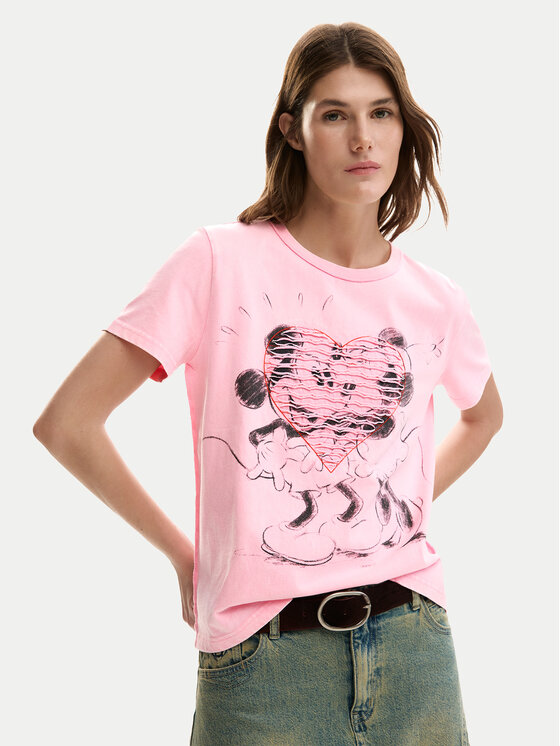 Desigual Desigual T-Shirt Core Mickey 26SWTK42 Růžová Regular Fit
