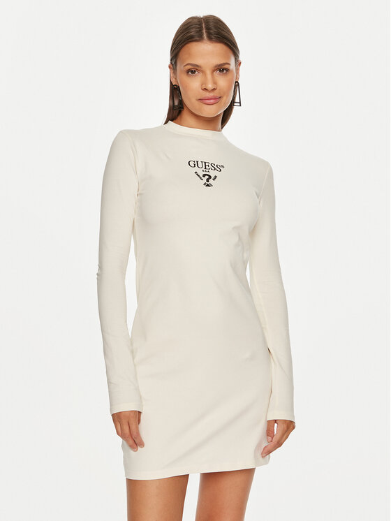 Guess Guess Každodenní šaty Colette Jersey V4BK04 KCDH1 Bílá Regular Fit