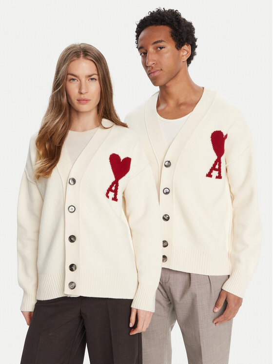 AMI Paris AMI Paris Kardigán BFUKC006.018 Ekru Regular Fit