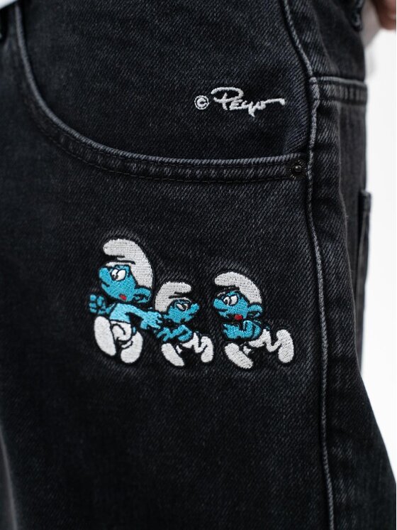 Smerfy Smerfy Jeansy Spodnie Jeansowe Baggy Męskie Czarne Smerfy Gargamel Pocket XXL Czarny Baggy Fit
