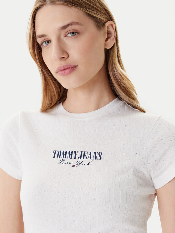 Tommy Jeans Tommy Jeans T-Shirt Logo Pointelle DW0DW20899 Εκρού Slim Fit