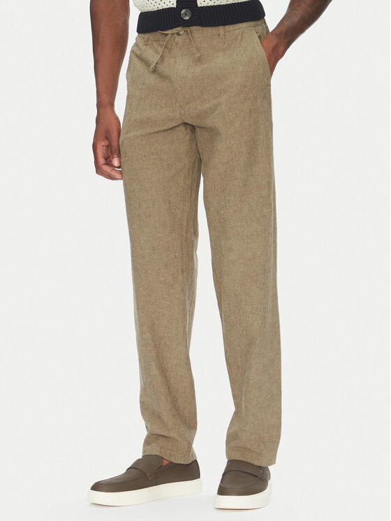 Lindbergh Lindbergh Kalhoty z materiálu 30-008023 Béžová Relaxed Fit
