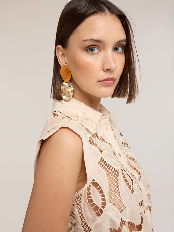 Motivi Motivi Camicia 5019Q000922N0R2 Crema Regular Fit