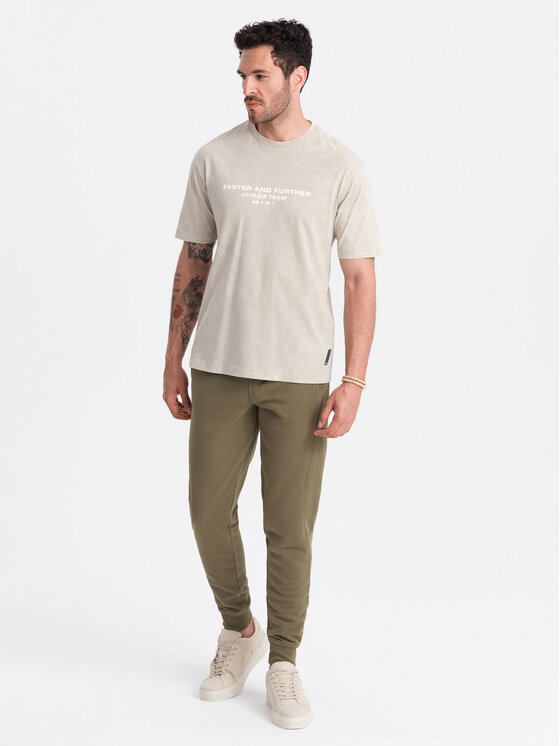 Ombre Ombre Joggers kalhoty OM-PABS-0174 Khaki Regular Fit