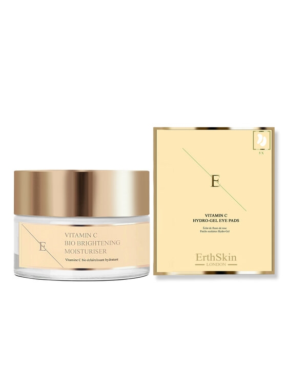 Erthskin London Erthskin London Rozświetlający krem ​​nawilżający z witaminą C + hydrożelowe płatki pod oczy z witaminą C Krem na dzień i na noc
