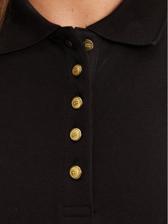 Tommy Hilfiger Tommy Hilfiger Тениска с яка и копчета Gold Button WW0WW45768 Черен Slim Fit