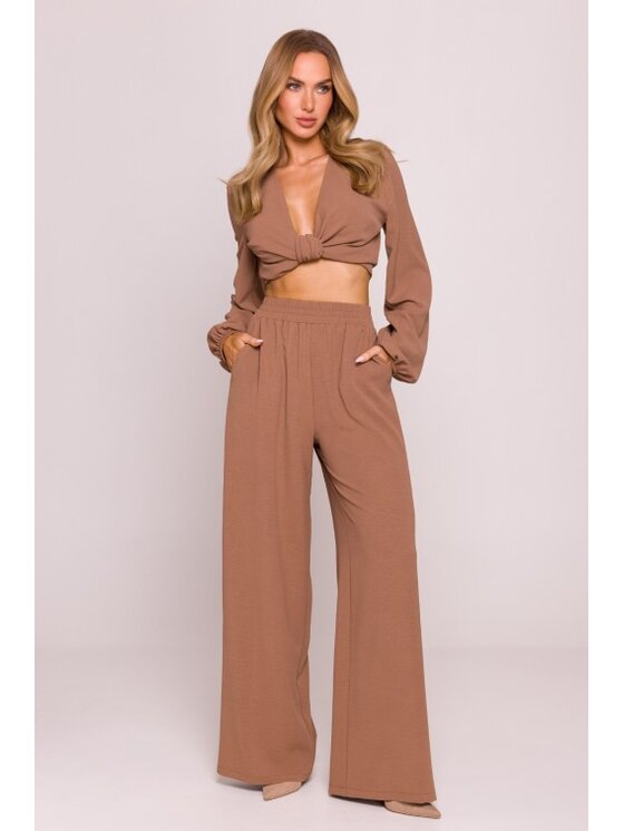 Made of Emotion Made of Emotion Spodnie materiałowe M862 Brązowy Wide Leg