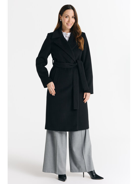 Salme Salme Płaszcz wełniany Verona midi Czarny Regular Fit
