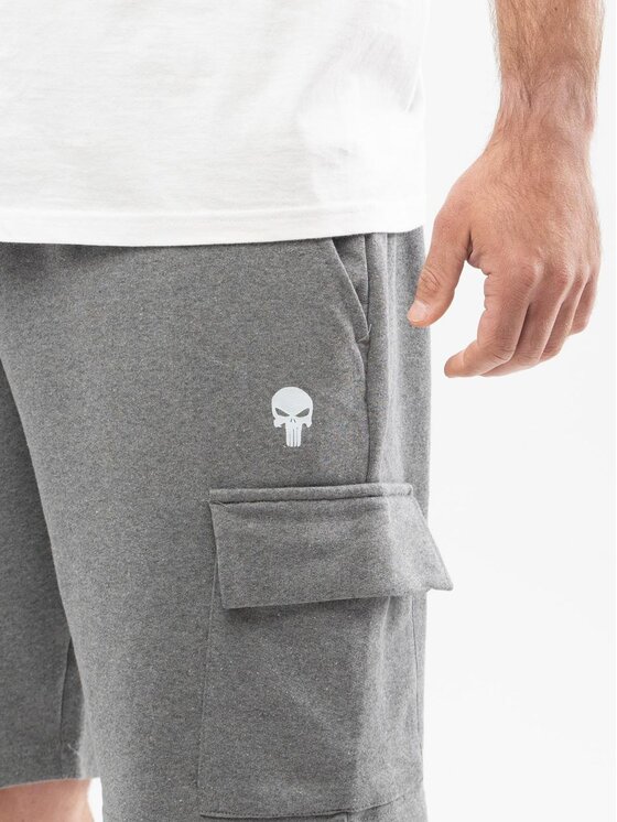 Marvel Marvel Szorty materiałowe Krótkie Spodenki Dresowe Cargo Męskie Szare Marvel Comics Punisher Centre Small Logo XXL Szary Regular Fit