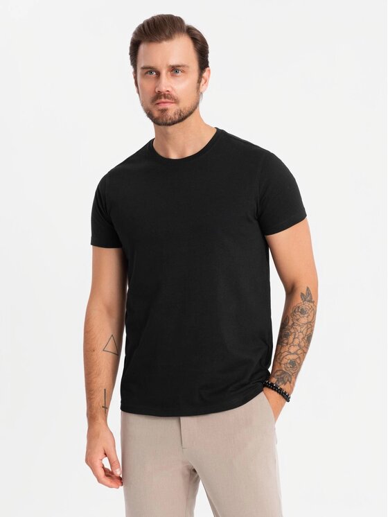 Ombre Ombre Komplet 3 t-shirtów OM-TSBS-0232 Czarny Regular Fit