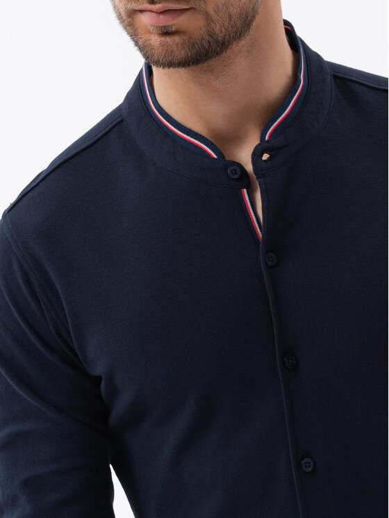 Ombre Ombre Koszula OM-SHCS-0178 Granatowy Slim Fit