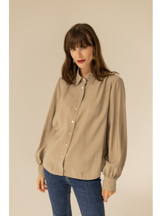 Entelier Entelier Koszula koszula oversize Beżowy Relaxed Fit