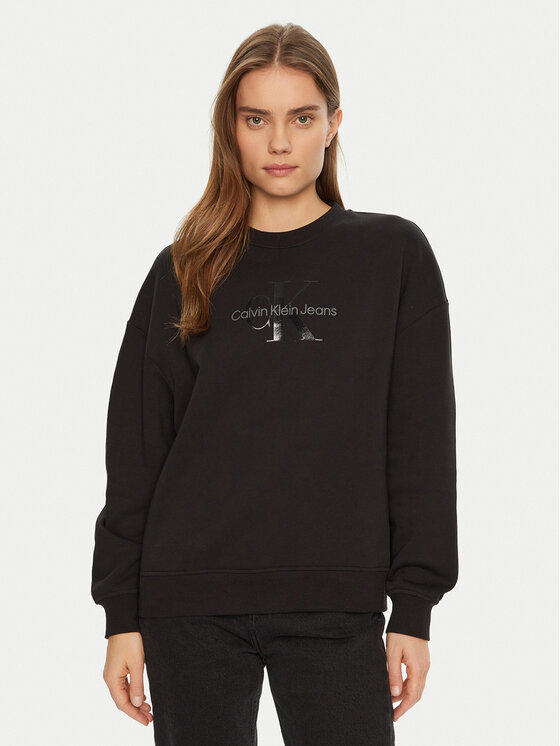 Calvin Klein Jeans Calvin Klein Jeans Μπλούζα Glossy Monologo J20J224724 Μαύρο Regular Fit