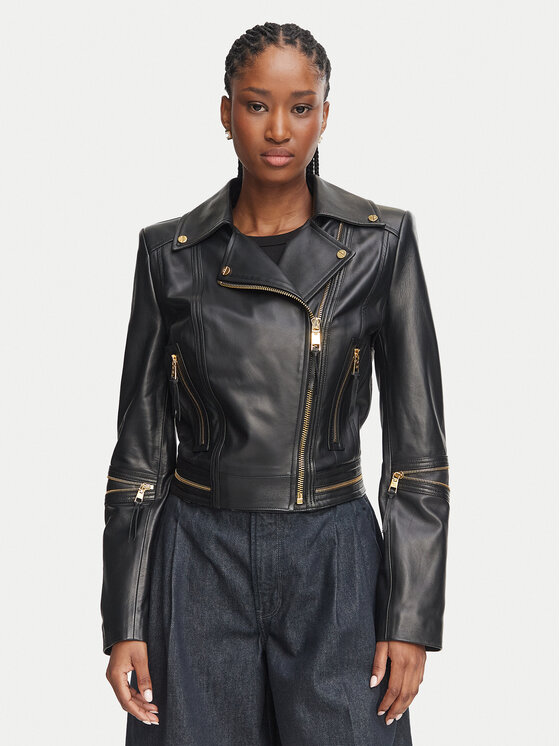 Elisabetta Franchi Elisabetta Franchi Odinė striukė GD-01Z-66E2-V1490 Juoda Regular Fit