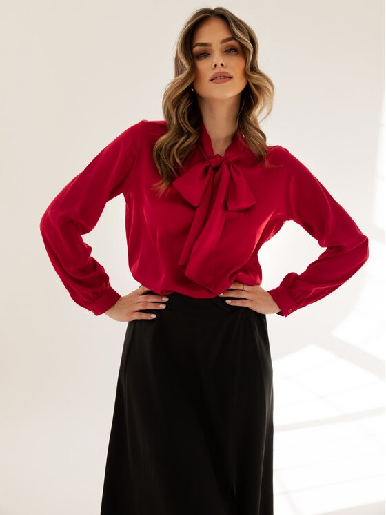 Cat&Cat Cat&Cat Bluzka jedwabna z wiązaną kokardą Czerwony Regular Fit