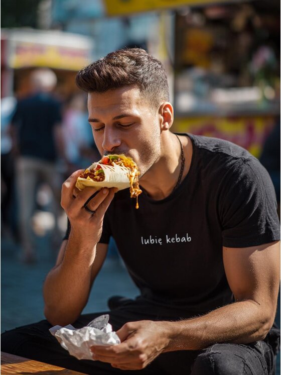 MyStars MyStars T-Shirt Koszulka Z Krótkim Rękawem Męska Czarna MyStars Lubię Kebab XXL Czarny Regular Fit