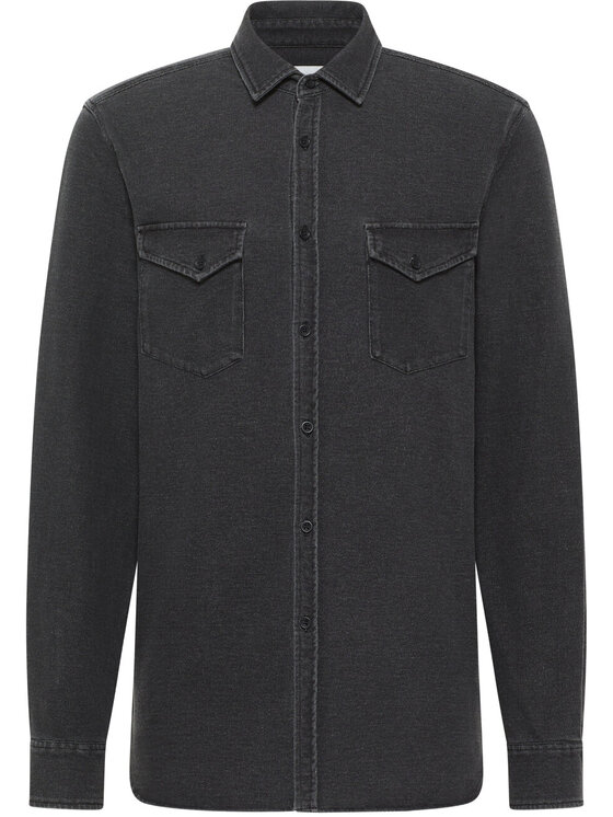 Mustang Mustang Koszula CLEMENS KNIT TERRY SHIRT Czarny Regular Fit