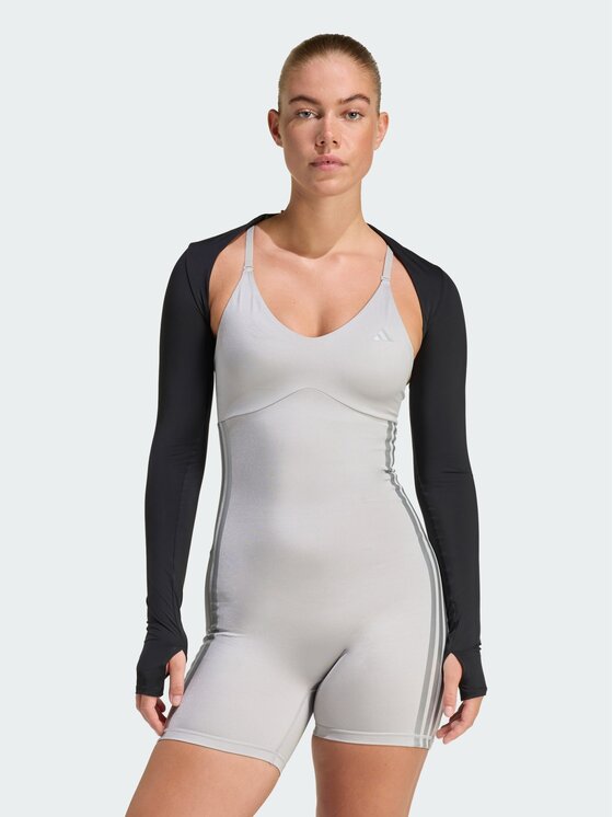 adidas adidas Koszulka techniczna Power Essentials Workout Contour Shrug Czarny Fitted Fit