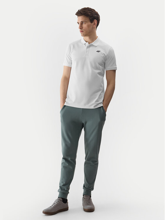 4F 4F Тениска с яка и копчета 4FWSS24TPTSM130 Бял Regular Fit