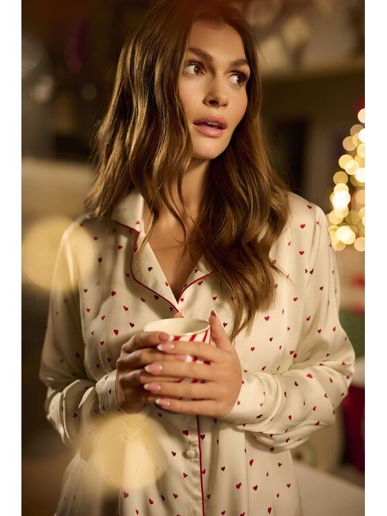 NAOKO NAOKO Pyžamový top Cozy Hearts Biela Regular Fit