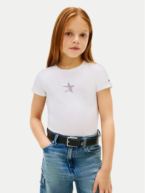 Tommy Hilfiger Tricou KG0KG09097 Alb Extra Slim Fit