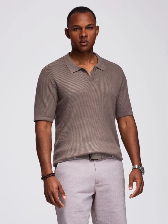 Ombre Ombre Polokošile OM-POSS-0160 Hnědá Regular Fit