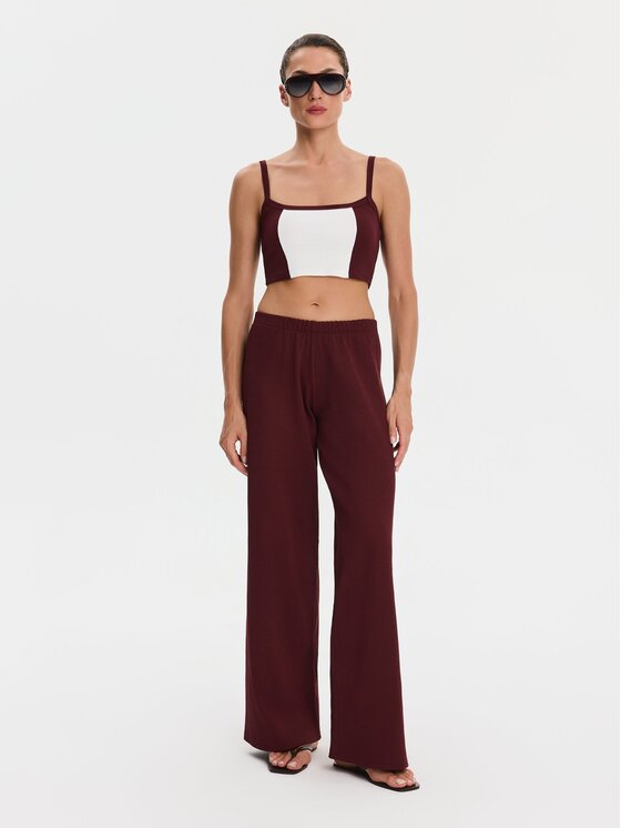 Nudyess Nudyess Top Alex z prążka Bordowy Slim Fit