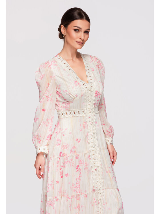 Ombre Ombre Sukienka wieczorowa LA-OM-DLR298 Kremowy Regular Fit