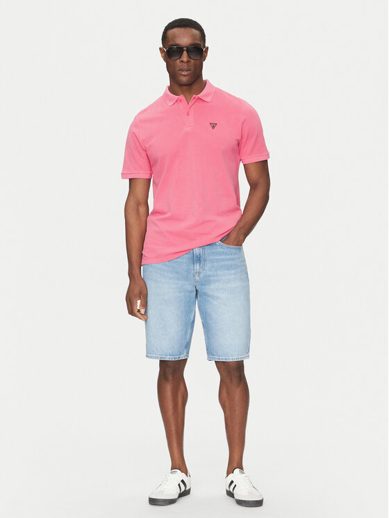Guess Guess Тениска с яка и копчета F5GP00 K9WF1 Розов Regular Fit