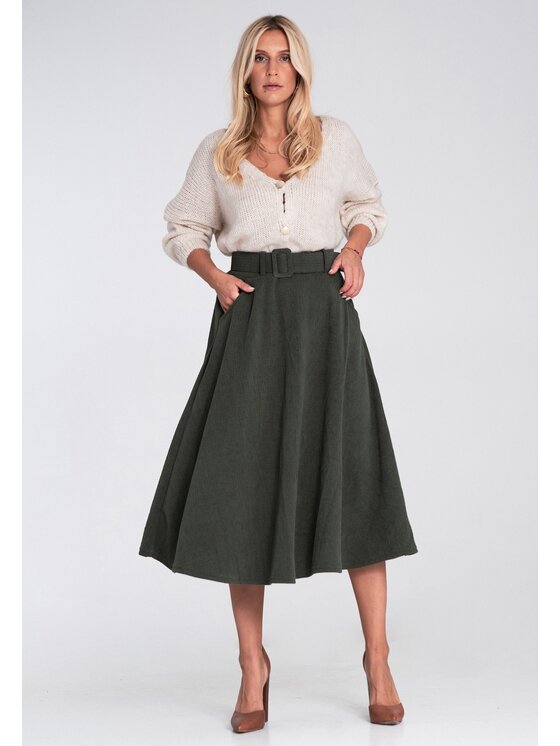 FIGL FIGL Trapézová sukňa M1234 Zelená A-Line Fit