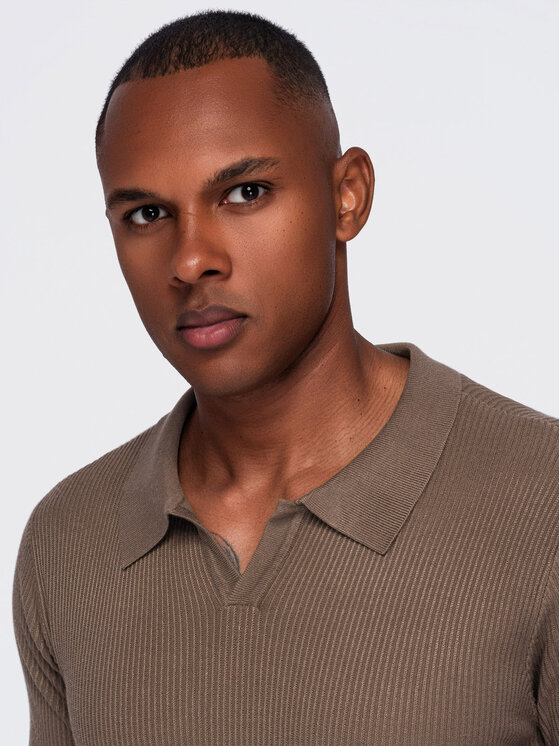 Ombre Ombre Polokošile OM-POSS-0182 Hnědá Slim Fit