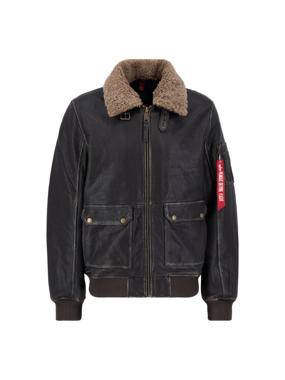 Alpha Industries Alpha Industries Kurtka skórzana B-15 Leather Jacket Brązowy Regular Fit