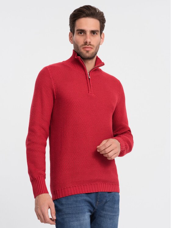 Ombre Ombre Sweter OM-SWZS-0105 Czerwony Regular Fit