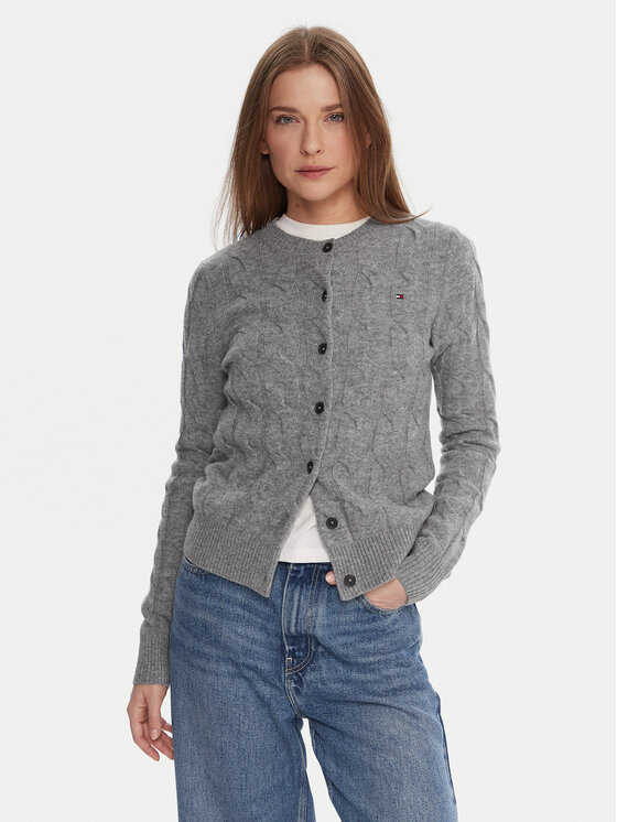 Tommy Hilfiger Tommy Hilfiger Pletena jopica WW0WW47463 Siva Regular Fit