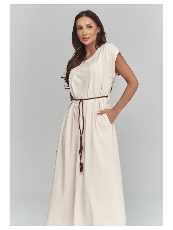 Makadamia Makadamia Sukienka codzienna C67 Beżowy Loose Fit