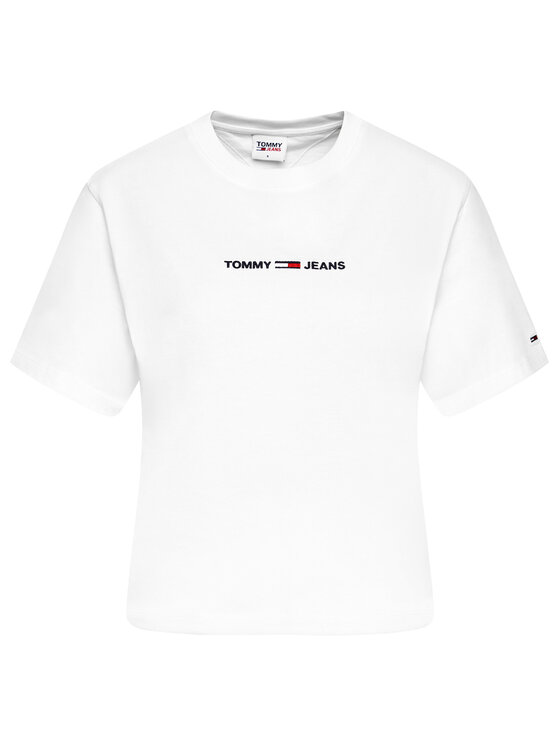 Tommy Jeans Tommy Jeans Tricou Linear Logo DW0DW10057 Alb Cropped Fit