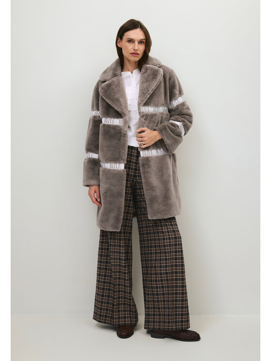 BIZUU BIZUU Kožešina FLORENCE FAUX FUR LAPEL COAT Šedá Standard Fit