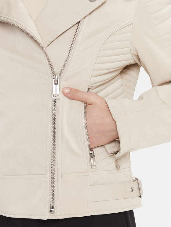 Guess Guess Кожено тип рокерско яке W5BL35 W2820 Екрю Regular Fit