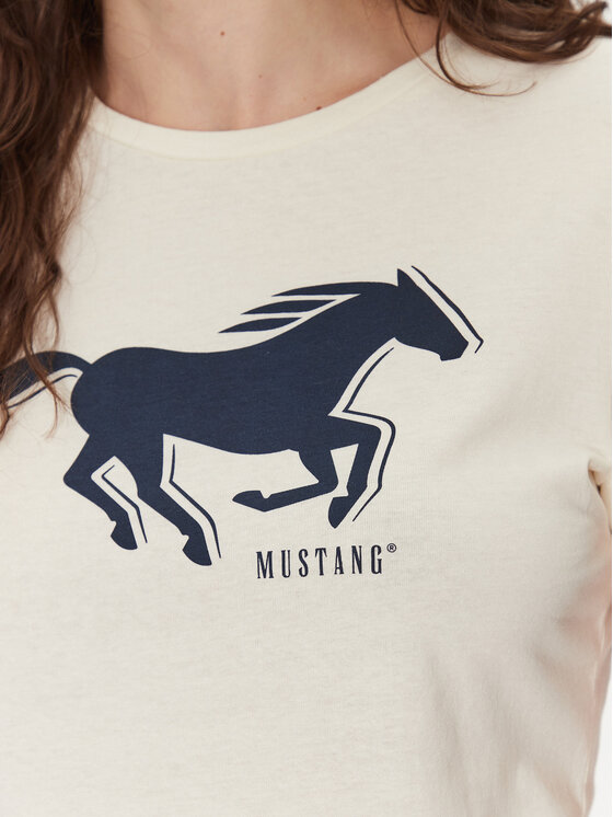 Mustang Mustang Тишърт Loa 1016136 Екрю Slim Fit