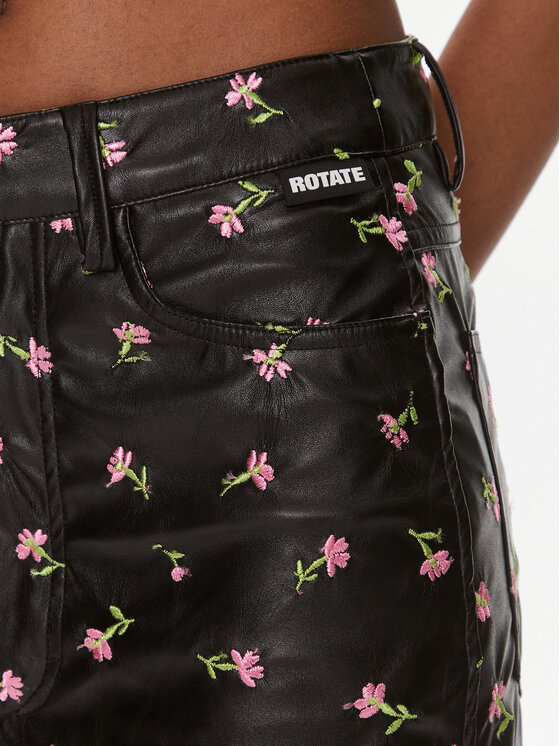 ROTATE ROTATE Панталони от имитация на кожа Printed Straight Pants 1120042890 Черен Regular Fit