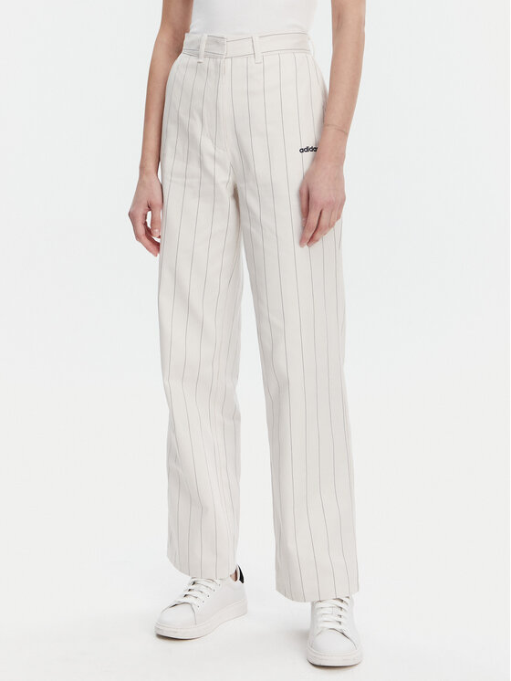 adidas Pantaloni di tessuto Pinstripe JJ3483 Bianco Regular Fit, taglia : 42