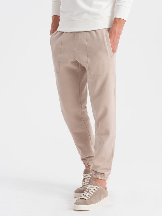 Ombre Ombre Teplákové kalhoty OM-PASK-0143 Béžová Carrot Fit