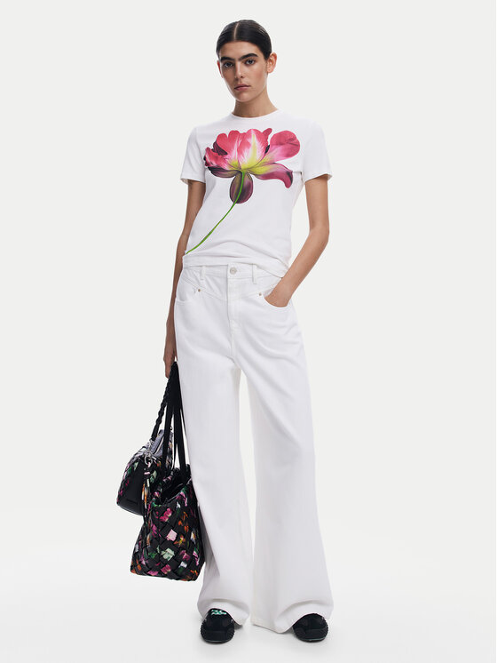 Desigual Desigual Marškinėliai Plata 25SWTK24 Écru Regular Fit