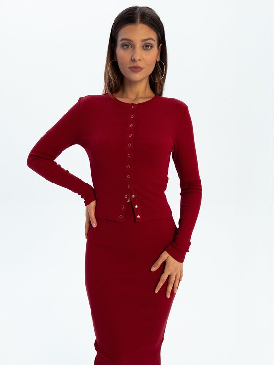 Nudyess Nudyess Midi sukňa Tremity z prążka Bordová Fitted Fit