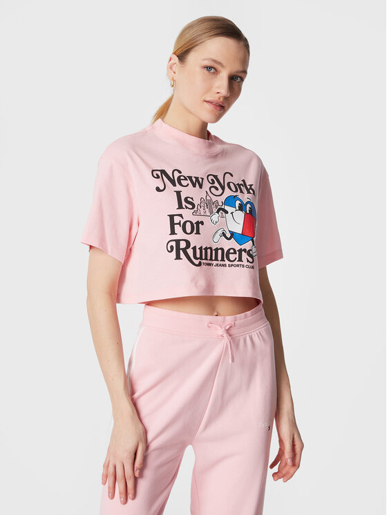 Tommy Jeans T-krekls Sportees Runners DW0DW14923 Rozā Oversize